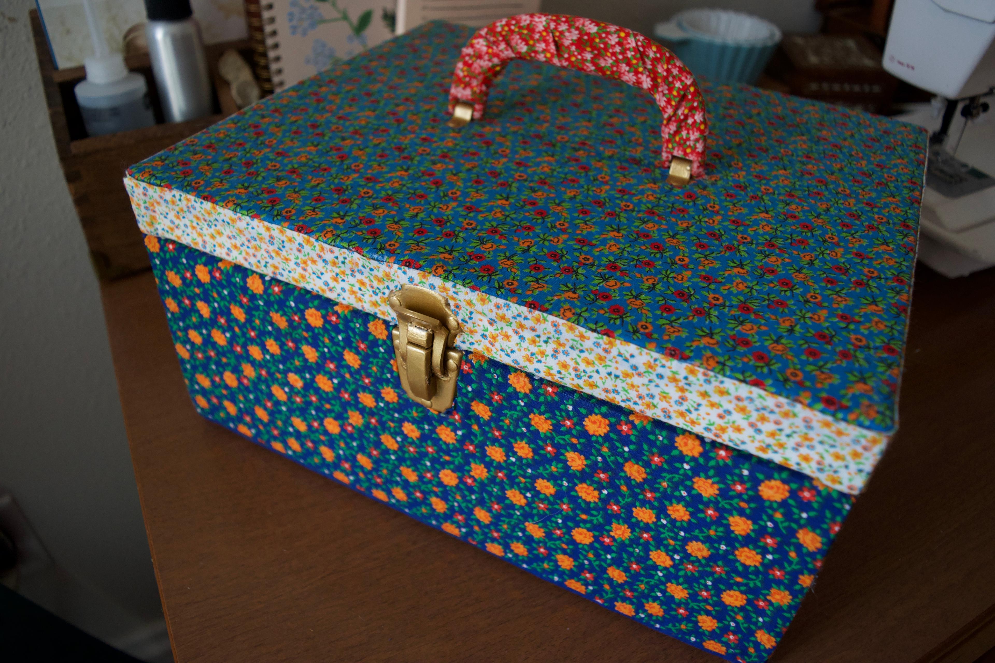 The closed sewing box sitting on my sewing desk
