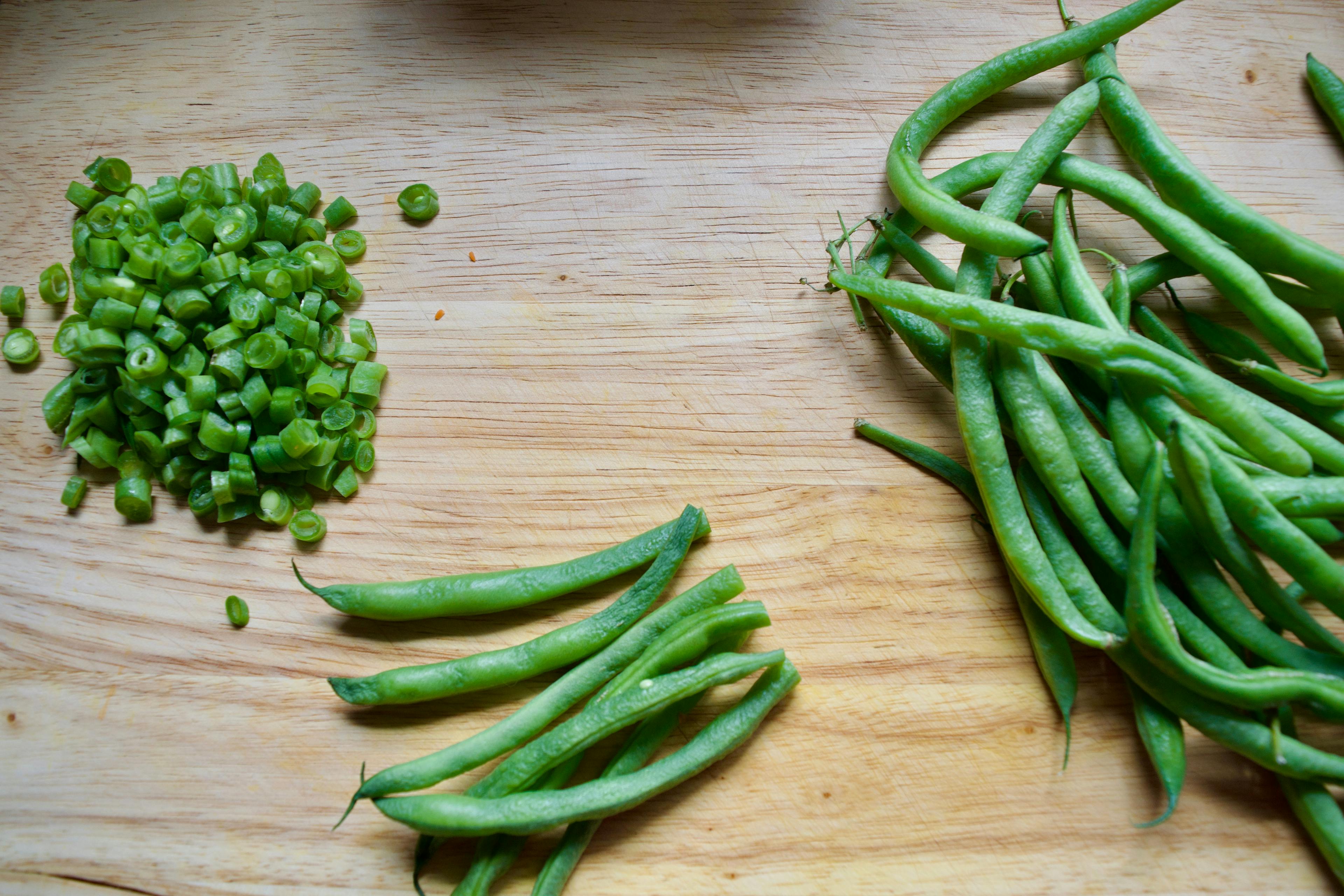 Green beans being chopped.