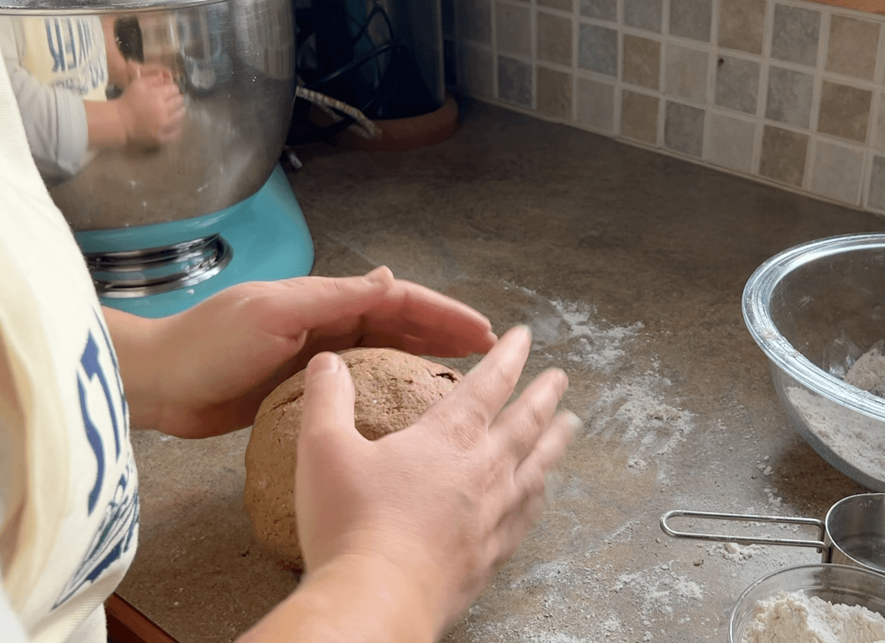 Kneading the rye dough